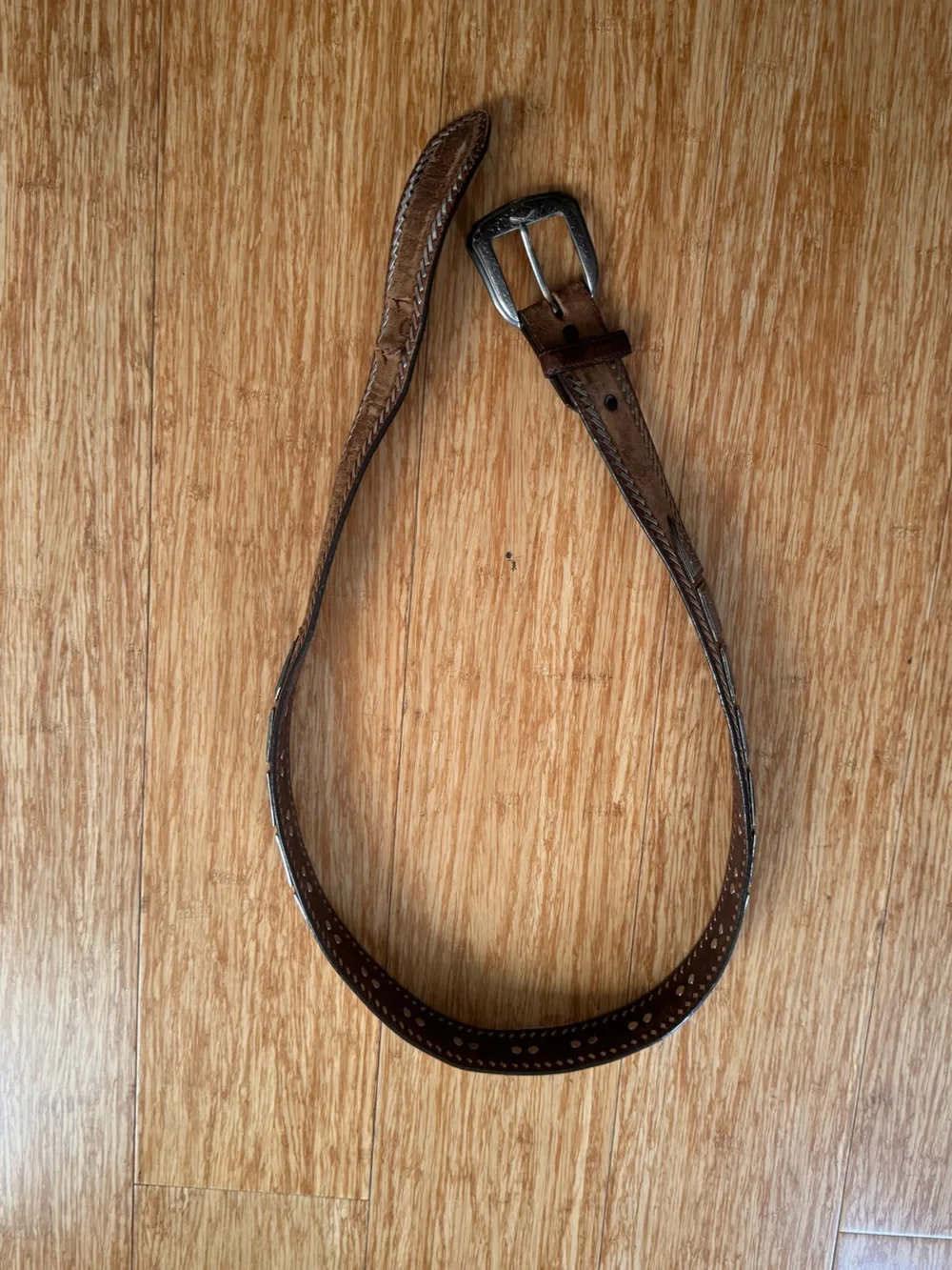 Vintage Justin brown leather silver hardware western style belt